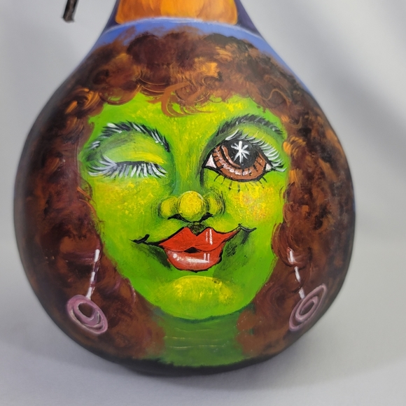 Handpainted Witch And Pumpkin Gourd - Halloween OOAK - Picture 2 of 12